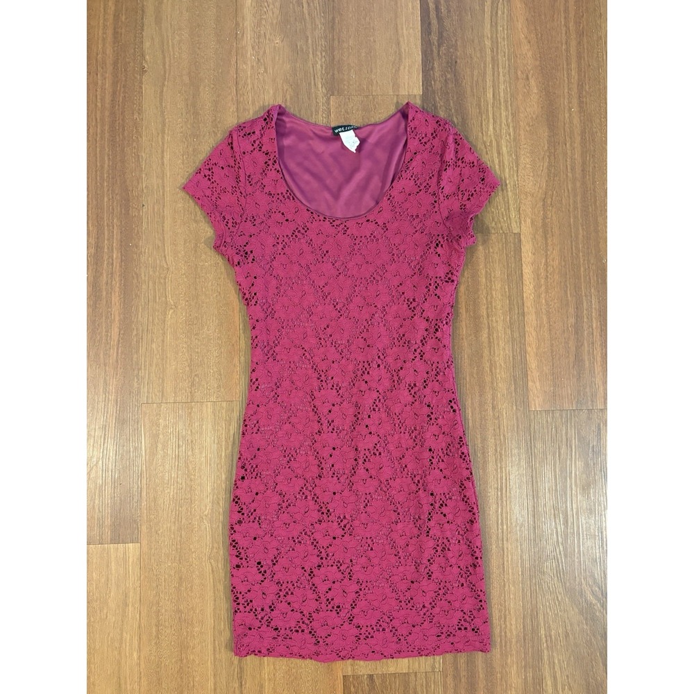 Wet Seal Women's Size Large Y2K Pink Floral Lace Bodycon Mini Dress Made in USA